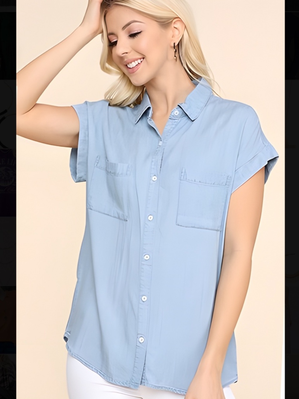 Be Cool Tencel Chambray Short Sleeve Button-Up Top